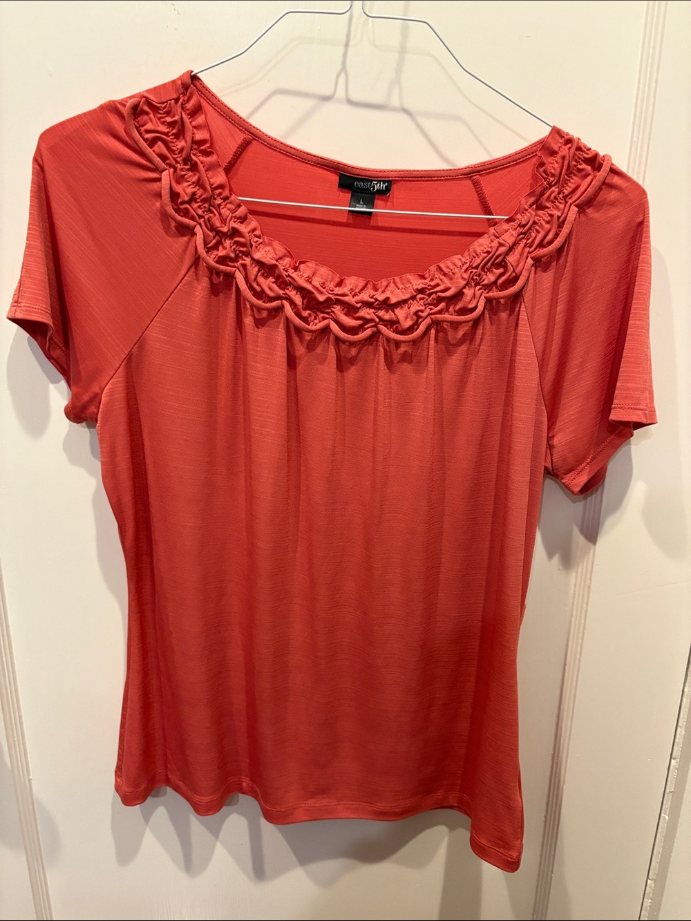 East 5th Coral Ruffled Scoop Neck Short Sleeve Top BN512